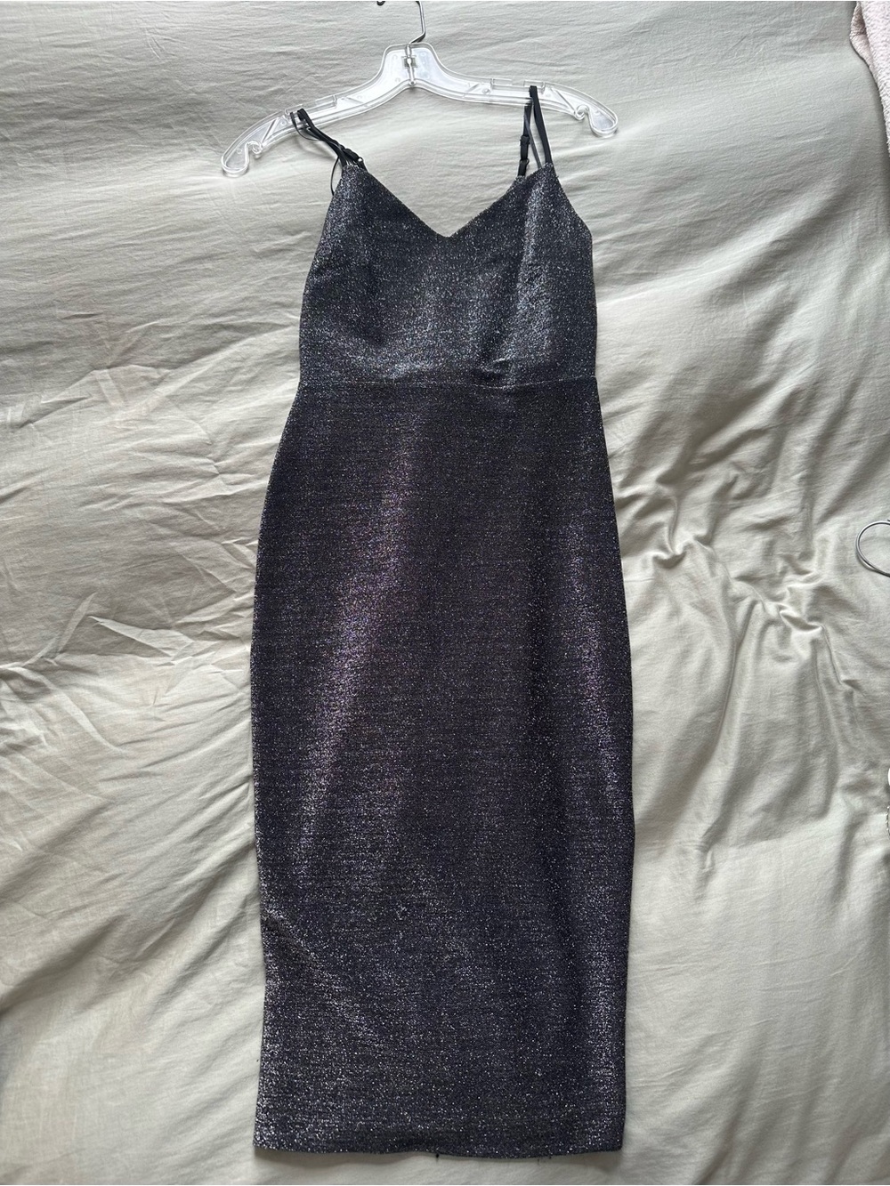 1. State Sparkle Slip Midi Dress - Black with Silver